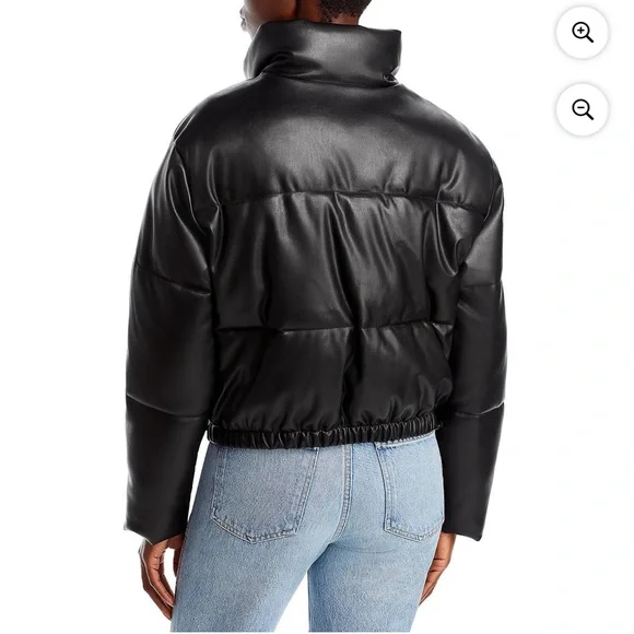 Aqua Women’s Faux Leather Short Puffer Coat size XS - Picture 2 of 8